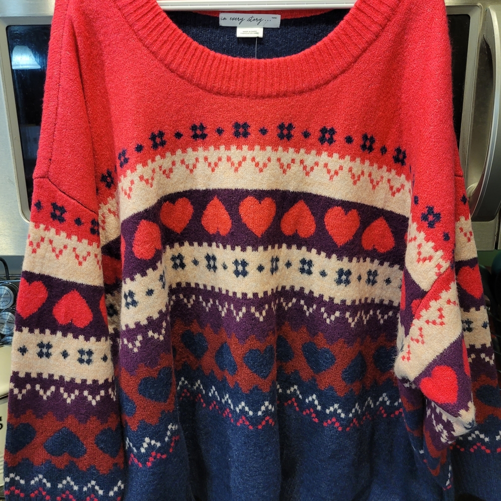Cozy Red Heart Pattern Sweater